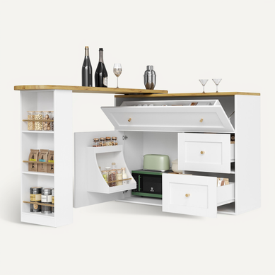 Table à Manger - Table Haute Extensible Avec Rangement, Meuble Bar Îlot Cuisine, Mdf Métal, Blanc Table à Manger - Table Haute Extensible Avec Rangement, Meuble Bar Îlot Cuisine, Mdf Métal, Blanc