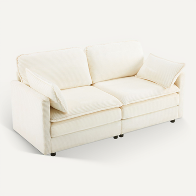 Canapé 2 Places Moderne Pour Salon/chambre, Assise Confortable, Cadre Bois, Velours Côtelé Blanc Canapé 2 Places Moderne Pour Salon/chambre, Assise Confortable, Cadre Bois, Velours Côtelé Blanc