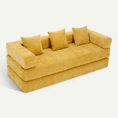 Canapé Modulable Tissu Chenille, Poches Latérales, Convertible, Antidérapant - Jaune Moutarde Canapé Modulable Tissu Chenille, Poches Latérales, Convertible, Antidérapant - Jaune Moutarde