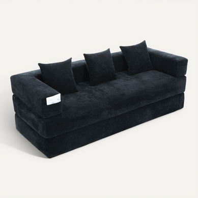 Canapé Modulable Tissu Chenille, Poches Latérales, Convertible, Antidérapant, 198x79x60 Cm - Noir Canapé Modulable Tissu Chenille, Poches Latérales, Convertible, Antidérapant, 198x79x60 Cm - Noir