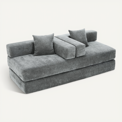 Canapé Modulable Tissu Chenille, Poches Latérales, Convertible, Antidérapant, 198x79x60 Cm - Gris Canapé Modulable Tissu Chenille, Poches Latérales, Convertible, Antidérapant, 198x79x60 Cm - Gris