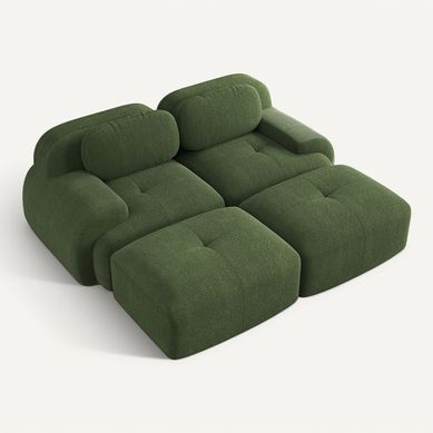 Canapé 2 Places - Sans Montage, 2 Poufs, Accoudoirs Ergonomiques, Velours Côtelé, Vert