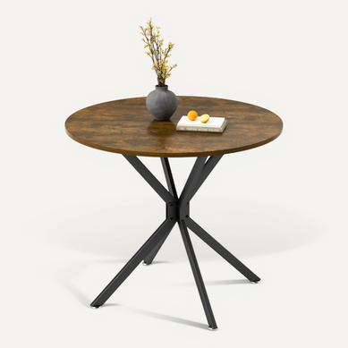 Table à Manger Ronde 90 Cm, Plateau Bois, Pieds Métal, Style Contemporain, Brun/noir Table à Manger Ronde 90 Cm, Plateau Bois, Pieds Métal, Style Contemporain, Brun/noir