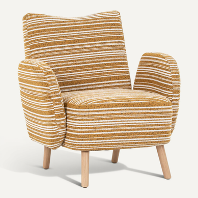 Fauteuil Moderne En Tissu Bouclé à Motif Rond, Poche Latérale Et Pieds En Bois – Jaune Fauteuil Moderne En Tissu Bouclé à Motif Rond, Poche Latérale Et Pieds En Bois – Jaune