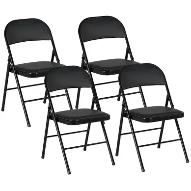 Chaise Pliante - Lot De 4 - Assise Rembourrée Et Pliable - Simili - Noir Chaise Pliante - Lot De 4 - Assise Rembourrée Et Pliable - Simili - Noir
