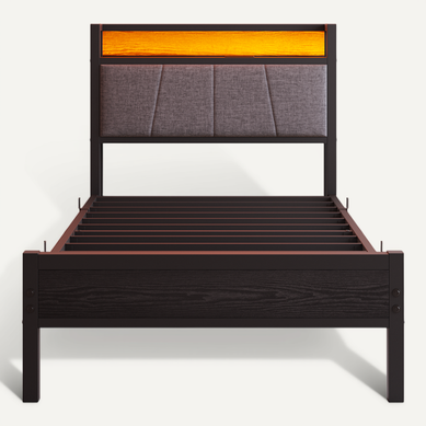 Lit Simple 90×200 Cm, LED Réglable, USB, Prise Et Tête De Lit Rangement, Noir Lit Simple 90×200 Cm, LED Réglable, USB, Prise Et Tête De Lit Rangement, Noir