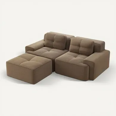 Canapé Modulable 2 Places En L Avec Pouf, Sans Assemblage, Effet Nuage, Velours Côtelé Brun Canapé Modulable 2 Places En L Avec Pouf, Sans Assemblage, Effet Nuage, Velours Côtelé Brun