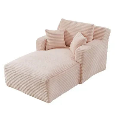 Méridienne Convertible 3-en-1 Sans Montage, Assise Rembourrée, Velours Côtelé Rose