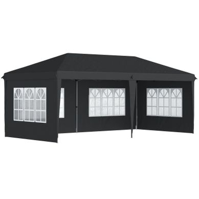 Kiosque De Jardin Pliable Avec 4 Parois Amovibles, Toiture Anti-uv En Polyester, Noir 5,85 X 2,95 M