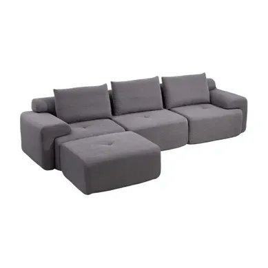 Canapé D'angle Modulaire Convertible, Assise Profonde, Tissu Gris Foncé