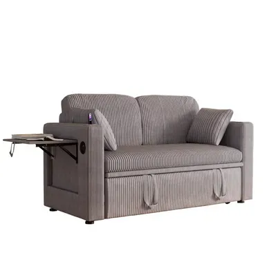 Fauteuil Convertible 3 En 1 Avec Dossier Réglable, USB-c, Porte-gobelets, Corduroy Gris