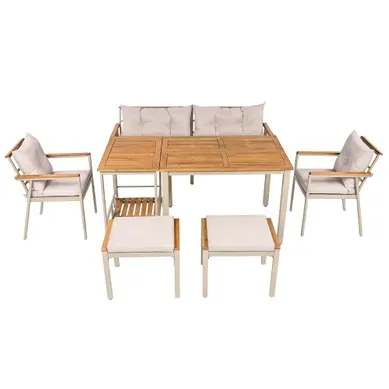 Salon De Jardin Avec 1 Canapé 2 Fauteuils 2 Tabourets 1 Table Et 1 Desserte Beige Salon De Jardin Avec 1 Canapé 2 Fauteuils 2 Tabourets 1 Table Et 1 Desserte Beige