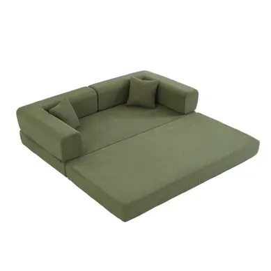 Canapé Convertible 3 Places Pliable Avec Accoudoirs Modulables, Velours Côtelé Vert Canapé Convertible 3 Places Pliable Avec Accoudoirs Modulables, Velours Côtelé Vert