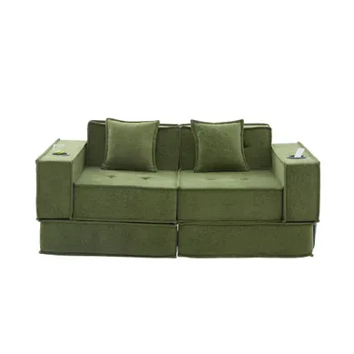 Fauteuil Modulaire compressé Avec Poches Latérales Et 2 Coussins En Chenille Vert 162 X 78 X 66 Cm Fauteuil Modulaire compressé Avec Poches Latérales Et 2 Coussins En Chenille Vert 162 X 78 X 66 Cm
