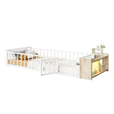Lit Avec Barrière 90 × 200 Cm Avec Rangement Ouvert Et éclairage LED Intégré - Blanc