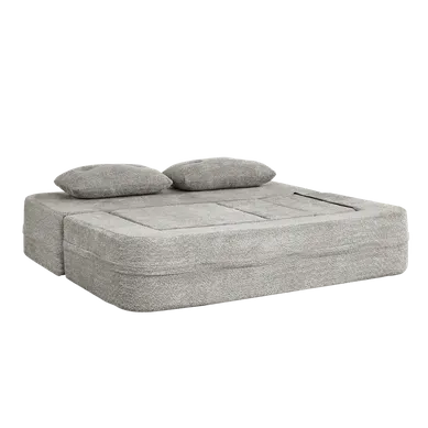 Canapé Modulaire Convertible 2 En 1 Avec Fauteuil Pliable, Poches Latérales, Tissu Gris Clair