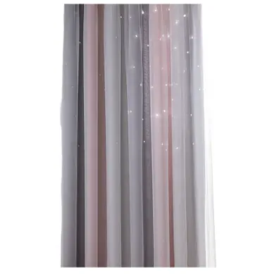 Rideaux Occultants Oeillets - Motif Ciel étoilé, Doublure Thermique, Polyester Rose Et Gris