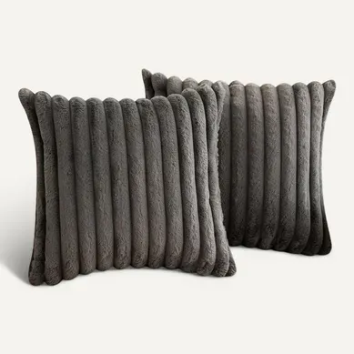 Housse De Coussin Set 2 Pièces 50x50 Cm Peluche Et Fermeture éclair Invisible Gris Foncé Housse De Coussin Set 2 Pièces 50x50 Cm Peluche Et Fermeture éclair Invisible Gris Foncé