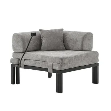 Méridienne Simple 1 Place Pliable Et Rétractable, Velours, Gris Clair