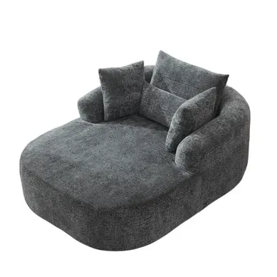 Méridienne Convertible Avec Accoudoirs Et Coussin, Tissu Côtelé Gris