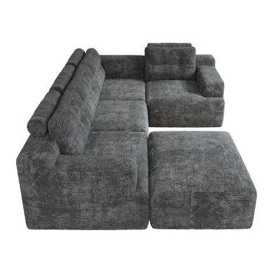 Canapé Compressé Modulable En U - 5 Places - Avec Pouf, Sans Montage - Chenille - Gris Canapé Compressé Modulable En U - 5 Places - Avec Pouf, Sans Montage - Chenille - Gris