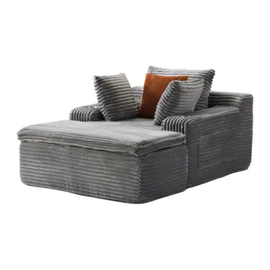 Méridienne Pliante Avec Coussins Et Porte-gobelets, Tissu Côtelé Gris