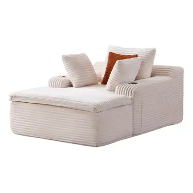 Méridienne Pliante Ergonomique Avec Coussins Et Porte-gobelets, Corduroy Beige