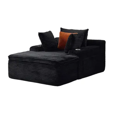 Méridienne Pliante Ergonomique Avec Coussins Et Porte-gobelets, Corduroy Noir