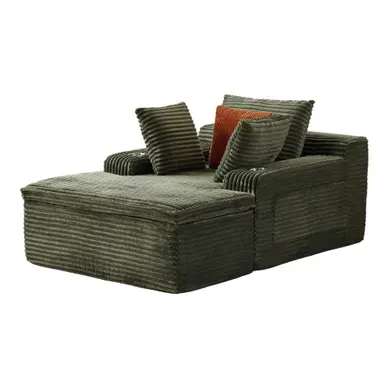 Méridienne Pliable Ergonomique Avec Coussins Et Couverture, Tissu Côtelé Vert