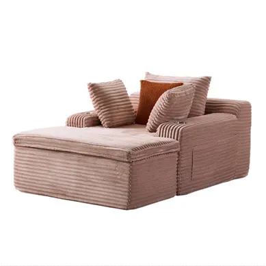 Méridienne Pliante Ergonomique Avec Coussins Et Porte-gobelets, Velours Côtelé Rose