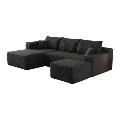 Canapé D'angle - compressé Sans Montage - Assise Profonde - Tissu Côtelé - Noir Canapé D'angle - compressé Sans Montage - Assise Profonde - Tissu Côtelé - Noir