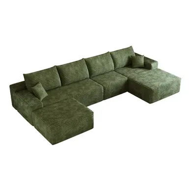 Canapé Compressé Modulable En L - Méridienne - Sans Montage - Tissu - Vert Canapé Compressé Modulable En L - Méridienne - Sans Montage - Tissu - Vert