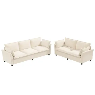 Canapé Modulaire - 5 Places - Composition 3+2 Pour Salon - Chenille - Beige