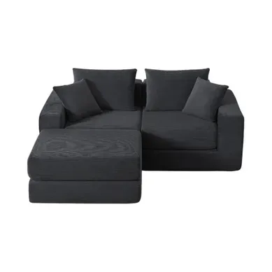 Canapé Compressé Modulable - 2 Places - Convertible En Lit D'appoint - Velours - Noir