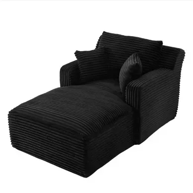 Méridienne Compressée - Convertible En Relax Et Couchage - Velours Côtelé - Noir