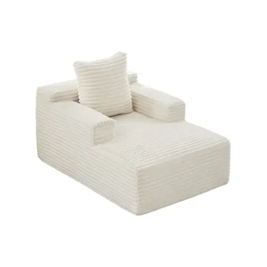Canapé Compressé Méridienne Convertible - Sans Montage - Velours Côtelé - Beige