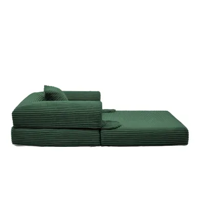 Fauteuil Convertible - Fonction 2 En 1 Avec Coussin - Velours Côtelé - Vert