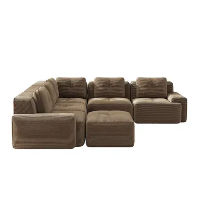 Canapé Compressé D'angle - Modulaire Avec Pouf- Velours Côtelé - Marron Canapé Compressé D'angle - Modulaire Avec Pouf- Velours Côtelé - Marron