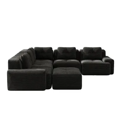 Canapé Compressé D'angle Modulable - Assise Profonde - Velours Côtelé - Noir Canapé Compressé D'angle Modulable - Assise Profonde - Velours Côtelé - Noir
