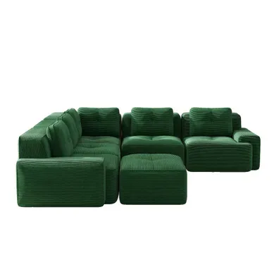 Canapé Compressé D'angle Modulable - Repose-pieds - Velours Côtelé - Vert Canapé Compressé D'angle Modulable - Repose-pieds - Velours Côtelé - Vert