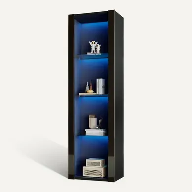 Vitrine , 4 Niches, LED, Design Simple, Aggloméré, Noir Vitrine , 4 Niches, LED, Design Simple, Aggloméré, Noir