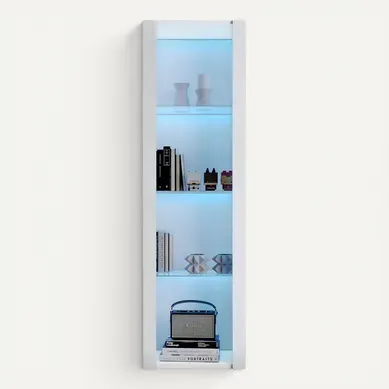 Vitrine , 4 Niches, LED, Design Simple, Aggloméré, Blanc Vitrine , 4 Niches, LED, Design Simple, Aggloméré, Blanc