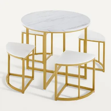 Ensemble Table Ronde 80 Cm, 4 Chaises Velours Blanc Gain De Place, Mdf, Métal Ensemble Table Ronde 80 Cm, 4 Chaises Velours Blanc Gain De Place, Mdf, Métal