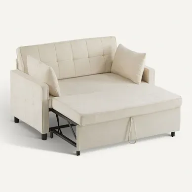 Canapé Gigogne 142x132x85 Cm, Convertible Par Cordon, Tissu Chenille, Mousse Haute Densité, Beige Canapé Gigogne 142x132x85 Cm, Convertible Par Cordon, Tissu Chenille, Mousse Haute Densité, Beige