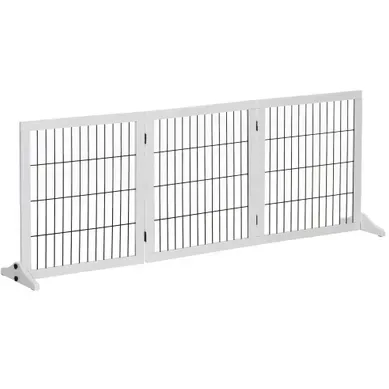 Barrière De Sécurité Chien 185x36x71 Cm, Pliable 3 Panneaux, Pour Porte Et Escalier, Bois, Blanc Barrière De Sécurité Chien 185x36x71 Cm, Pliable 3 Panneaux, Pour Porte Et Escalier, Bois, Blanc