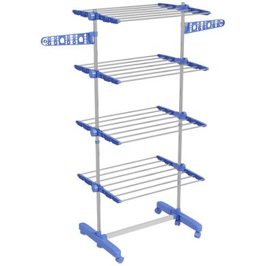 étendoir à Linge à Roulettes 2 Niveaux, Ailes Pliables Et Barre Réglable, Acier Inoxydable, Bleu étendoir à Linge à Roulettes 2 Niveaux, Ailes Pliables Et Barre Réglable, Acier Inoxydable, Bleu