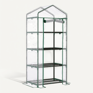 Serre De Jardin 70x50x160 Cm, 4 étagères, Porte Enroulable, Acier, Housse Transparente