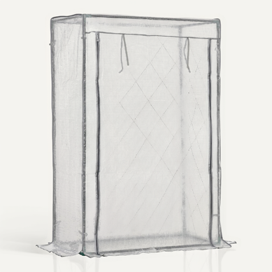 Serre De Jardin 100x50x150 Cm, Porte Enroulable, Balcon Et Terrasse, Acier Et Housse Pe, Blanc
