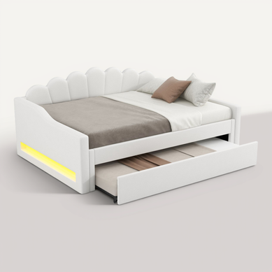 Lit Gigogne 140x200 Cm, 2 Couchages, éclairage LED, Mdf Et Contreplaqué, Couleur Beige Lit Gigogne 140x200 Cm, 2 Couchages, éclairage LED, Mdf Et Contreplaqué, Couleur Beige