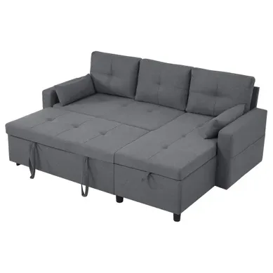 Canapé D'angle Convertible 211x136x87 Cm, Modulable Avec Rangement, Tissu Lin, Couleur Gris Clair Canapé D'angle Convertible 211x136x87 Cm, Modulable Avec Rangement, Tissu Lin, Couleur Gris Clair